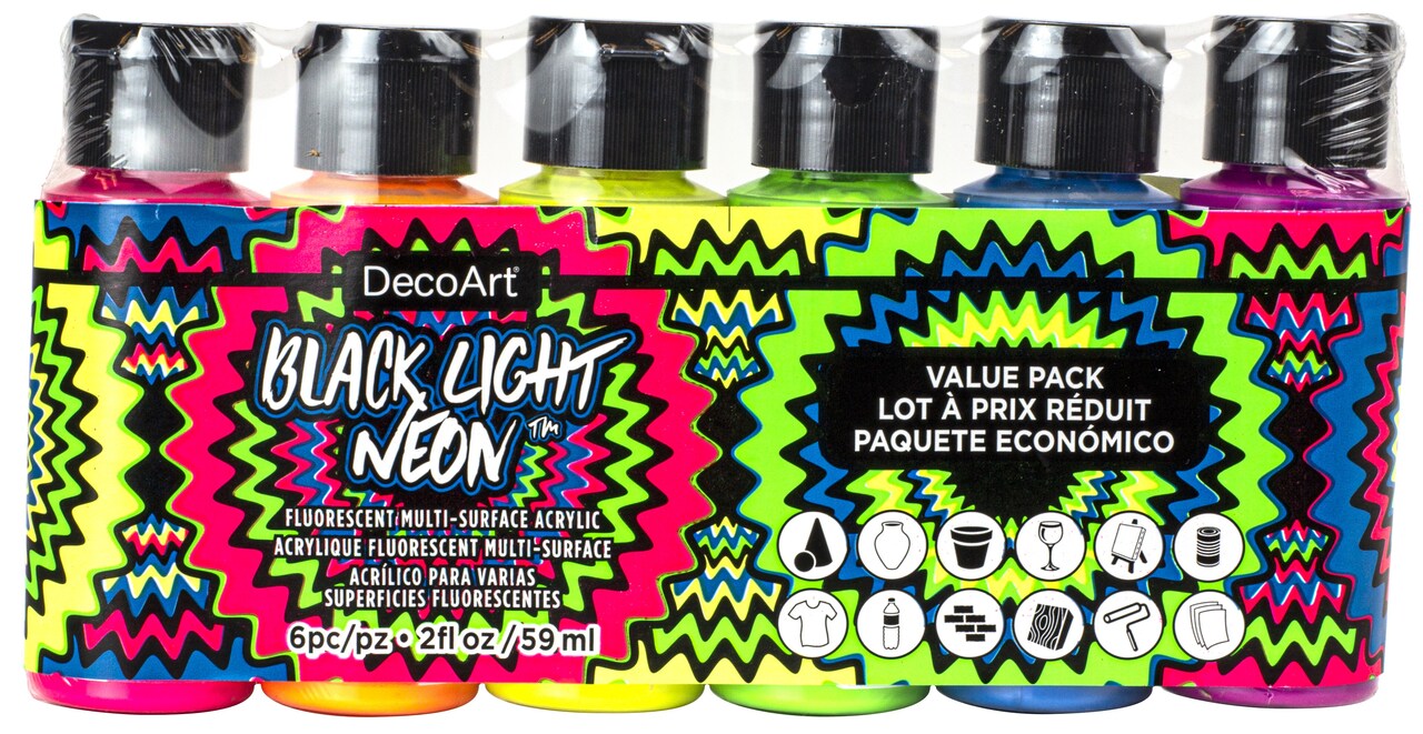 DecoArt Black Light Neon Acrylic Paint Pack 6/Pkg-Assorted Colors